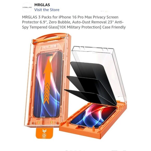 MRGLAS 3 Packs for iPhone 16 Pro Max Privacy Screen Protector 6.9'', Zero... - Picture 5 of 7
